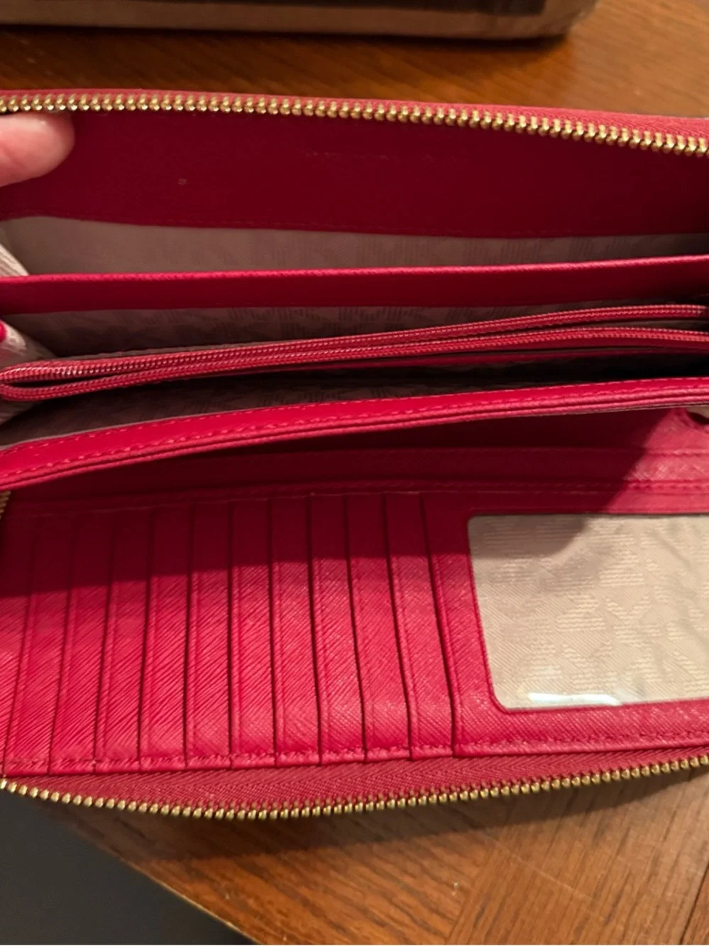 Michael Kors Bright Pink Zip Wallet with Gold Logo